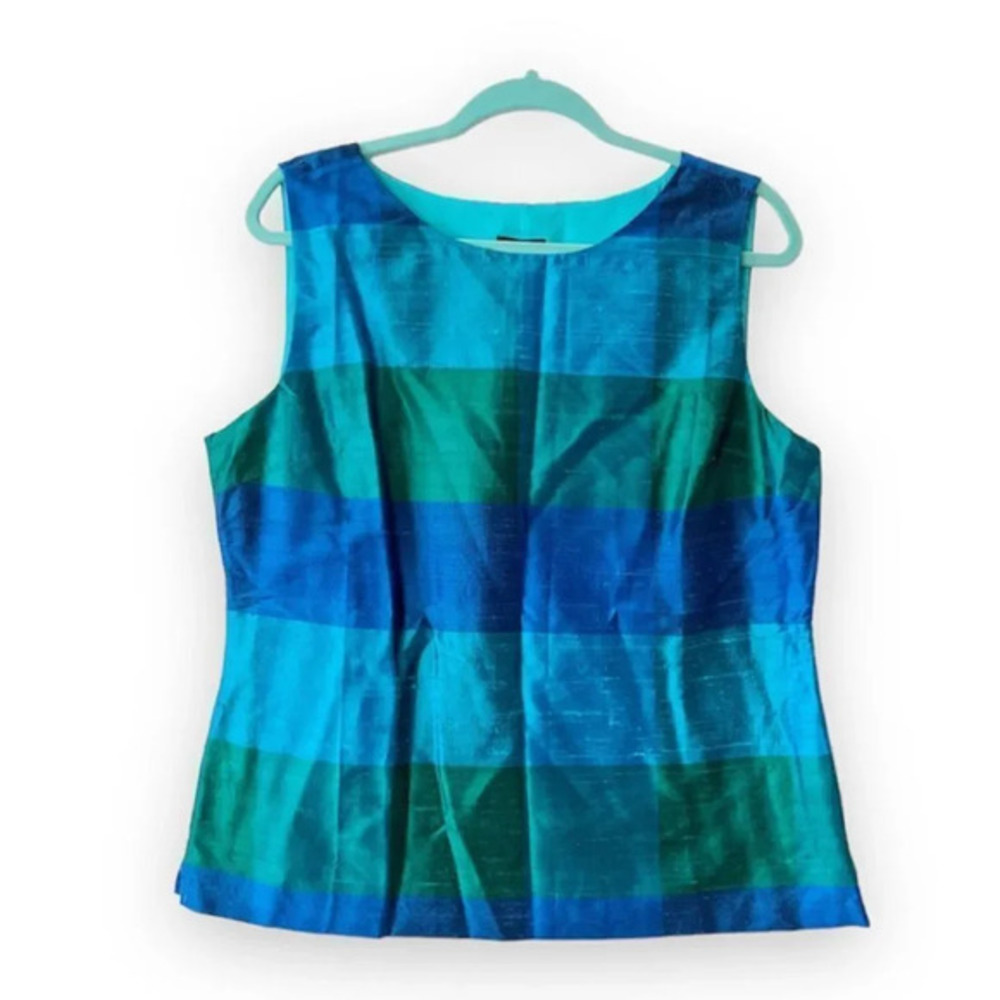 Talbots Silk Shantung Striped Sleeveless She’ll Size 14 Cool Blues New With Tags